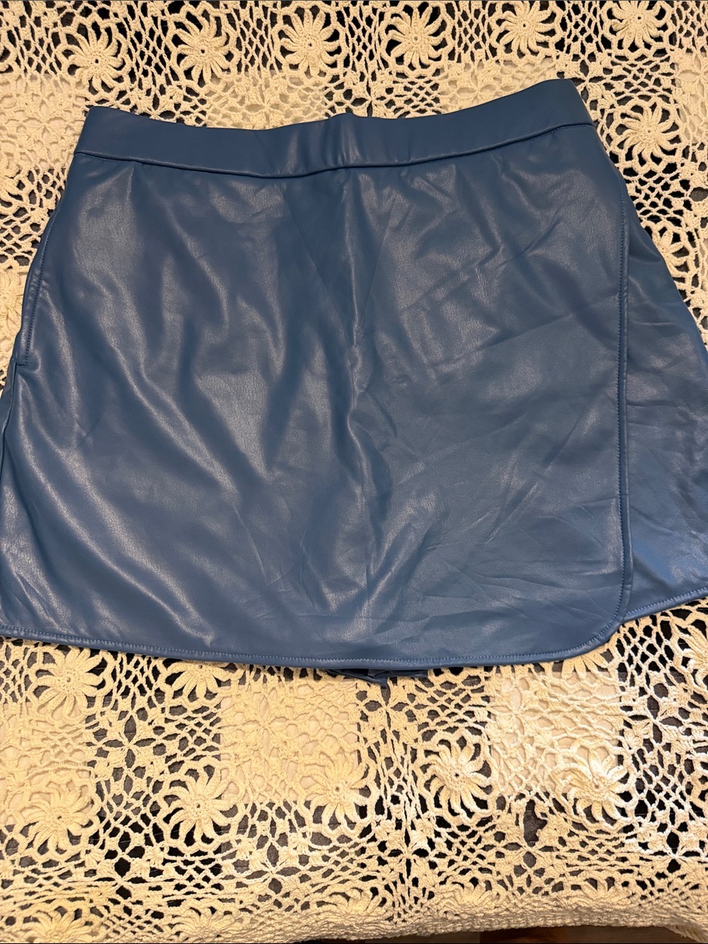 SSYS Blue Faux Leather Skort with Clean Waistband